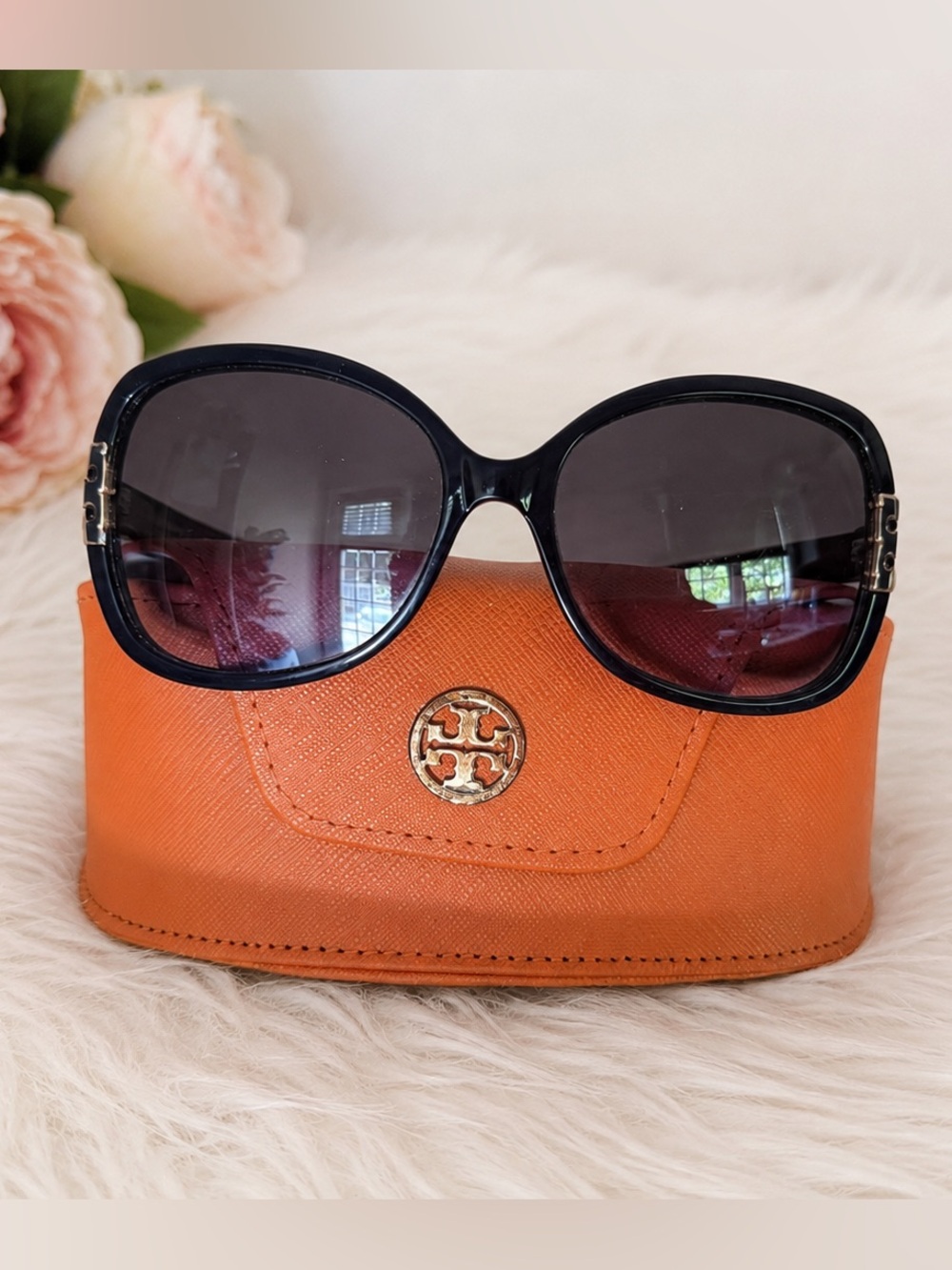 Tory Burch TY7022 Navy Blue Gradient Oversized Sunglasses w/ Case EUC
